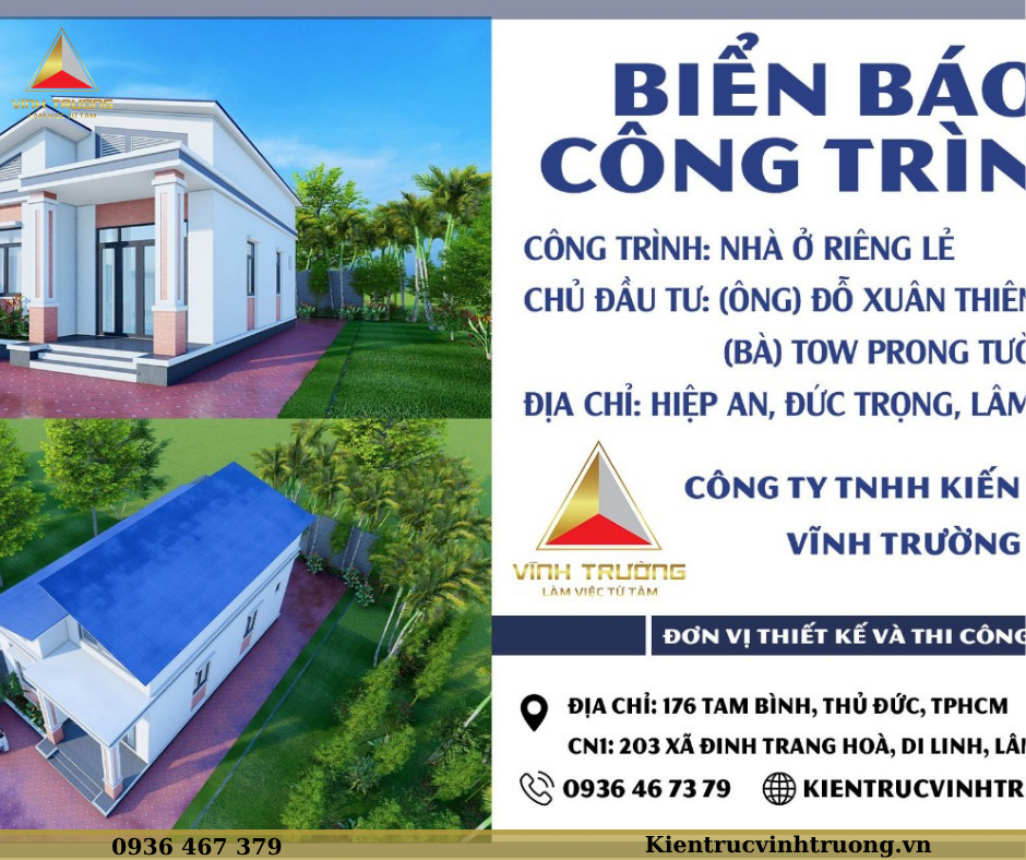 biển báo công trình nhà anh An tại Lâm Đồng