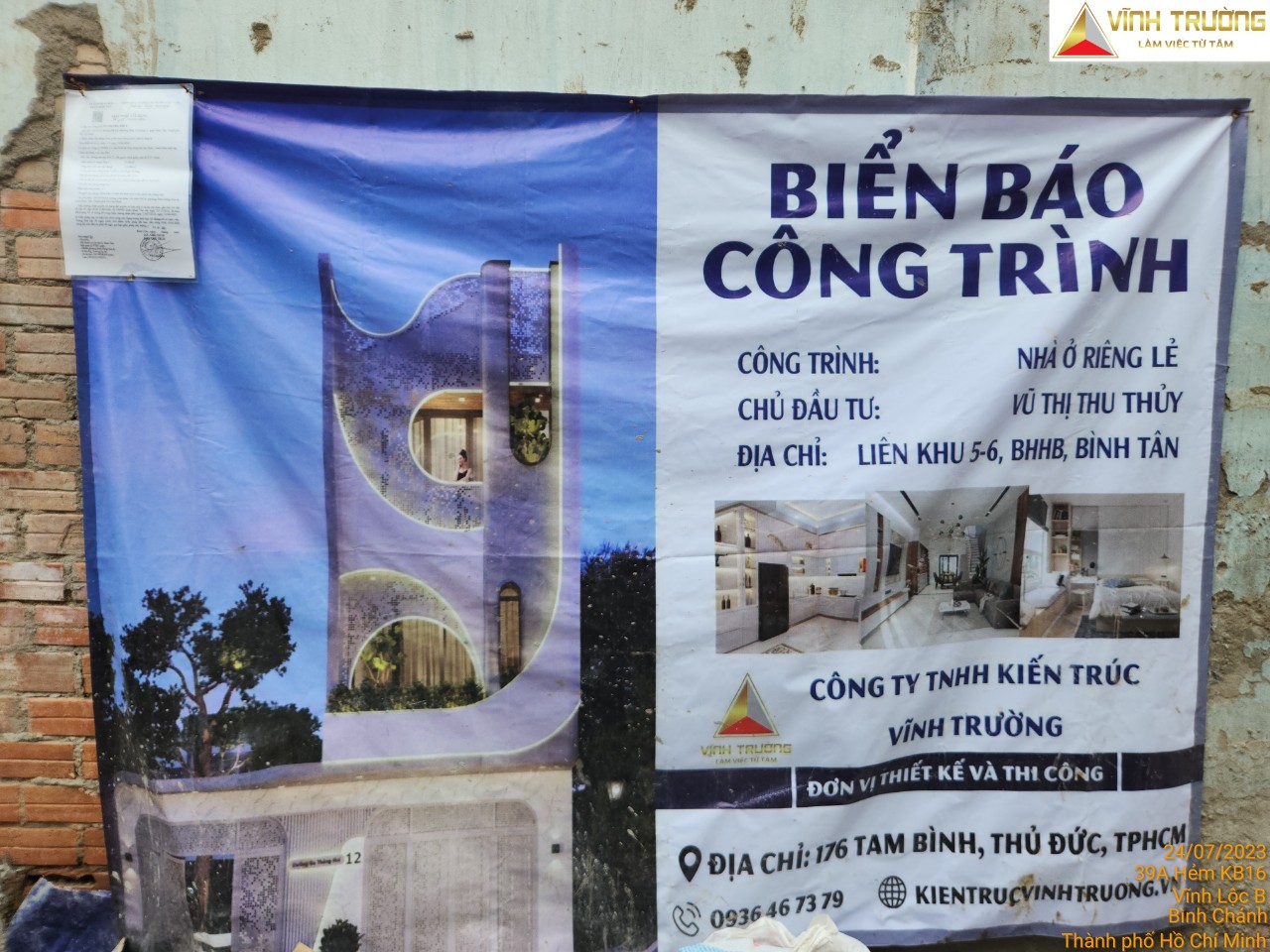 biển báo công trình nhà chị Thúy